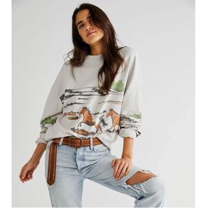 Free People Daydreamer Running Horses Sweatshirt Large